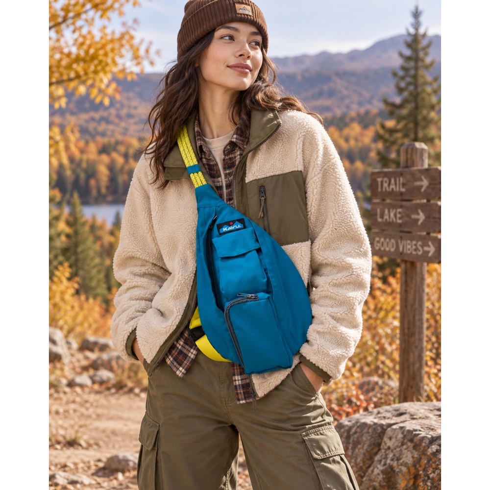 KAVU Rope Sling Bag Teal Blue Crossbody Backpack Gorpcore Hiking Travel